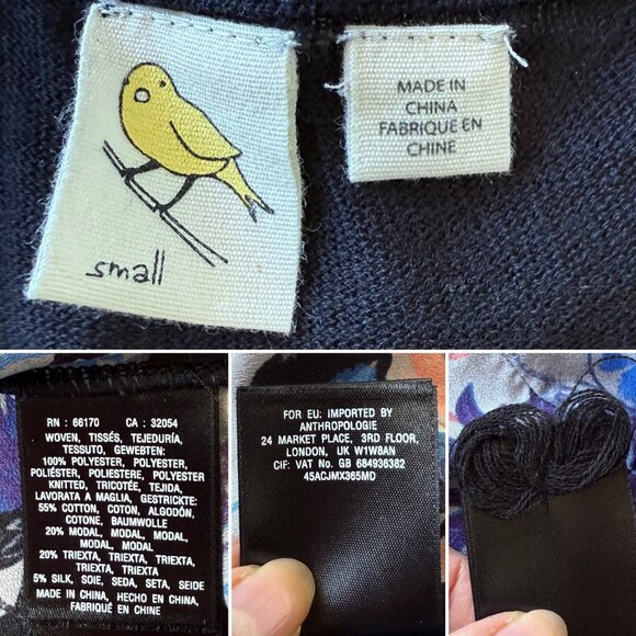 Anthropologie Meadow Rue Top Size Small Floral Knit Mixed Media Black Blue Coral - Picture 7 of 13